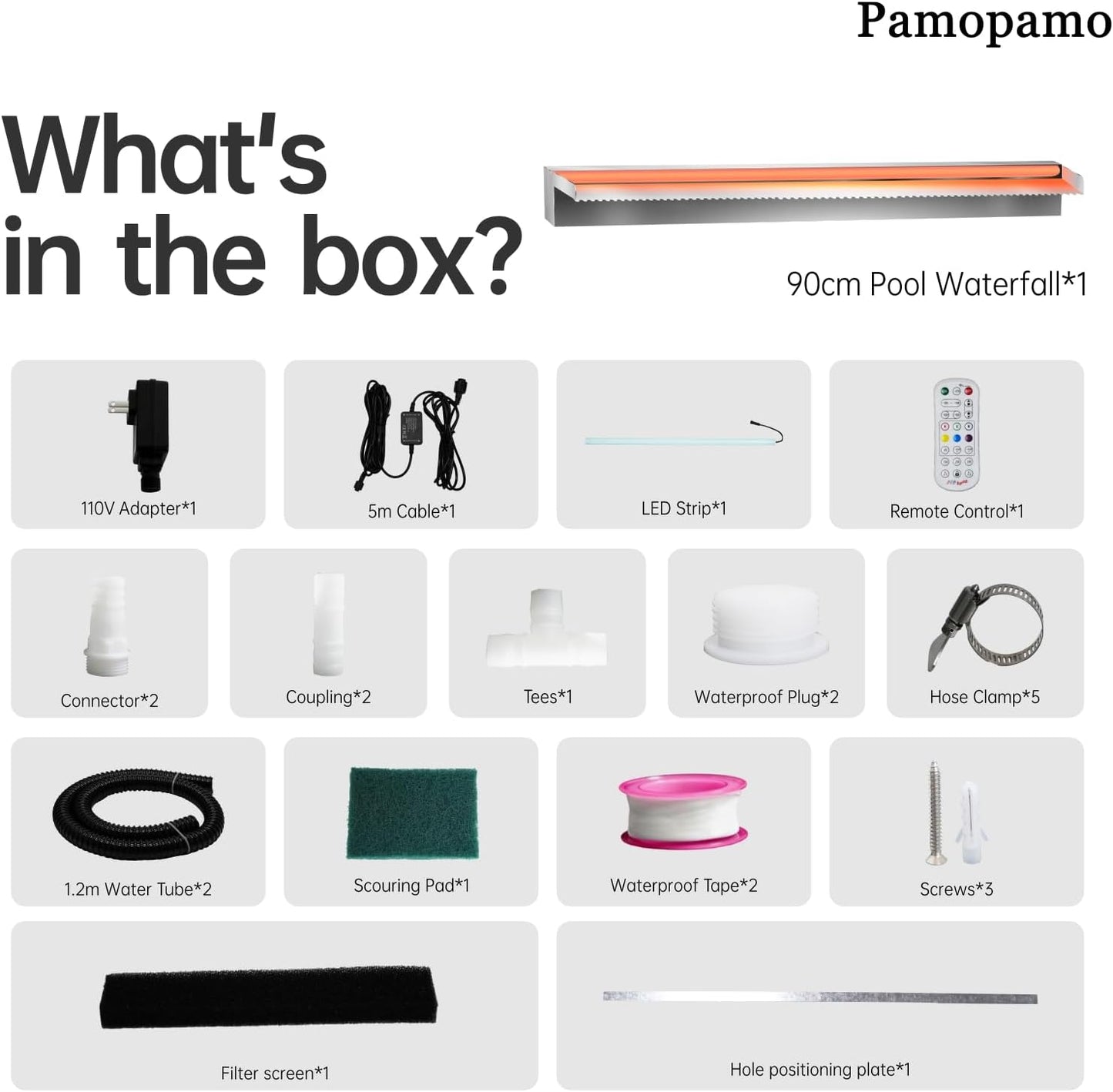 Pond Waterfall Spillway Stainless Steel Pool Fountain, APP Control LED Lighted Waterfalls Kit, Outdoor Water Flow Waterfalls Kit for Garden Patio Koi Pond Decoration-35.4"x7.8"x3.9"