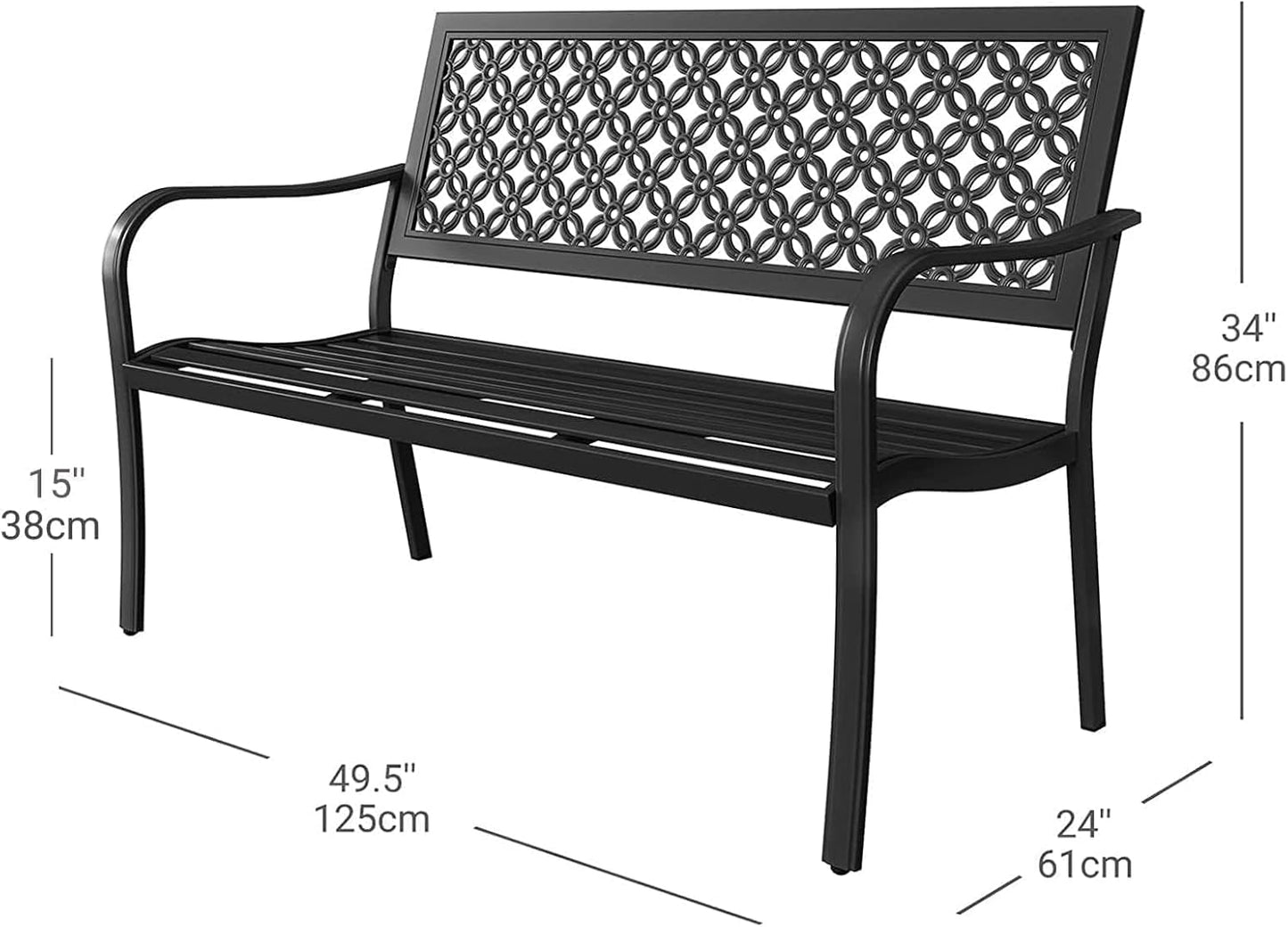 Grand patio 50" Outdoor Bench, Garden Benches with Anti-Rust Metal Powder Coated Frame, Patio Bench for Front Porch Park Outside Furniture Decor, Black