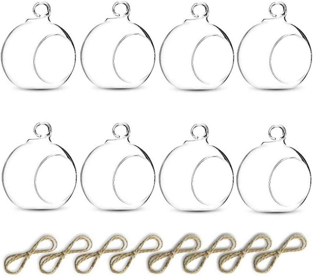 Nuptio 8 Pcs 3.15"/ 8cm Hanging Glass Tealight Holder Globe Plant Terrariums Glass Orbs Air Plants Tea Light Candle Holders Home Decor Indoor Outdoor Garden (6 Pcs + 2 Pcs)