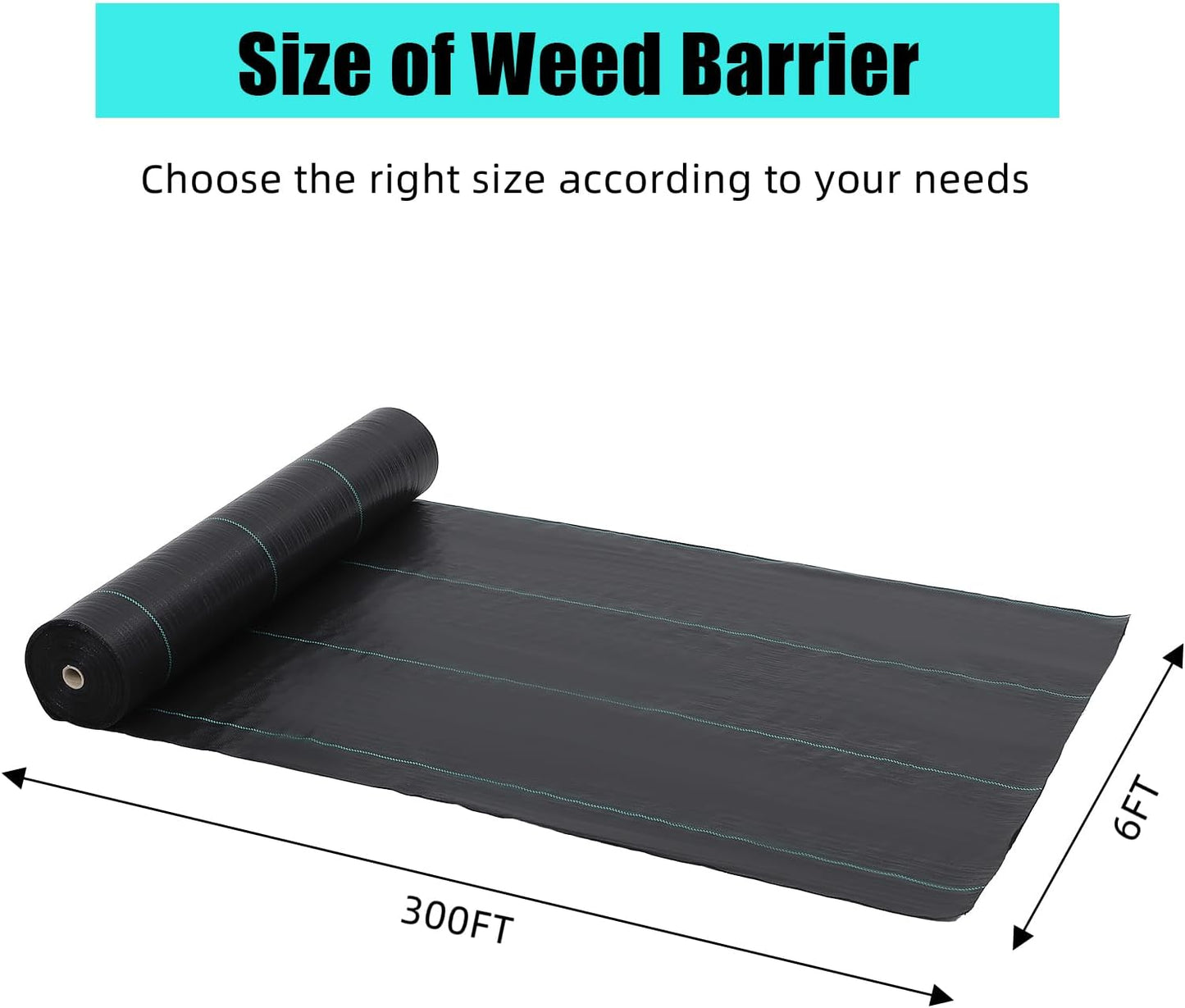 6 Ft x 300 Ft Heavy Duty Weed Barrier Landscape Fabric, 3.2Oz Professional Grade Weed Barrier Fabric for Gardening, Erosion Control & Construction, Durable Polypropylene Ground Cover