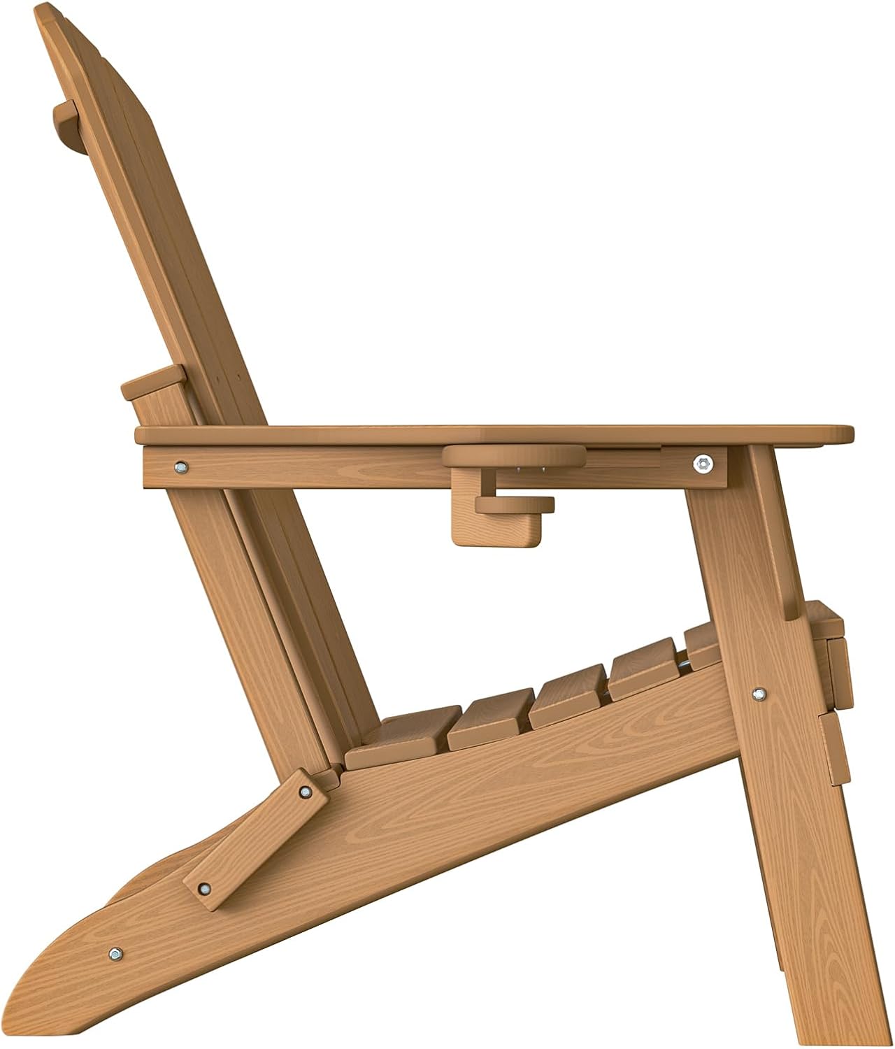 Folding Adirondack Chair - Extended Ergonomic Backrest, Cup Holder - Easy Assembly - Durable HDPE Plastic, Weather Resistant & Maintenance-Free - Lawn, Patio, Deck Supports 400lbs Teak