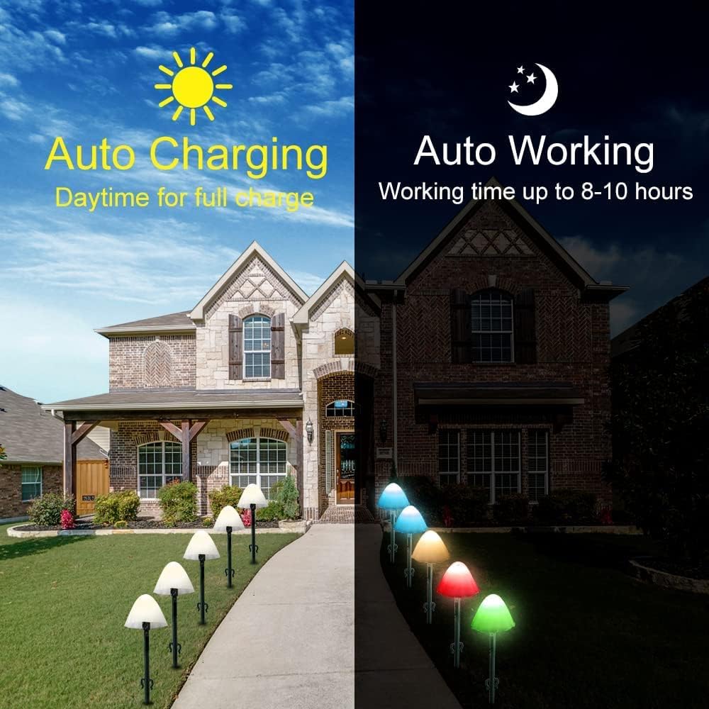 Outdoor Solar Garden Lights, Set of 12 Mini Solar Mushroom Light Outdoor Waterproof Cute Mushroom Shaped Pathway Landscape Lights for Yard Patio Garden Party Wedding Festival Decoration （Multicolor