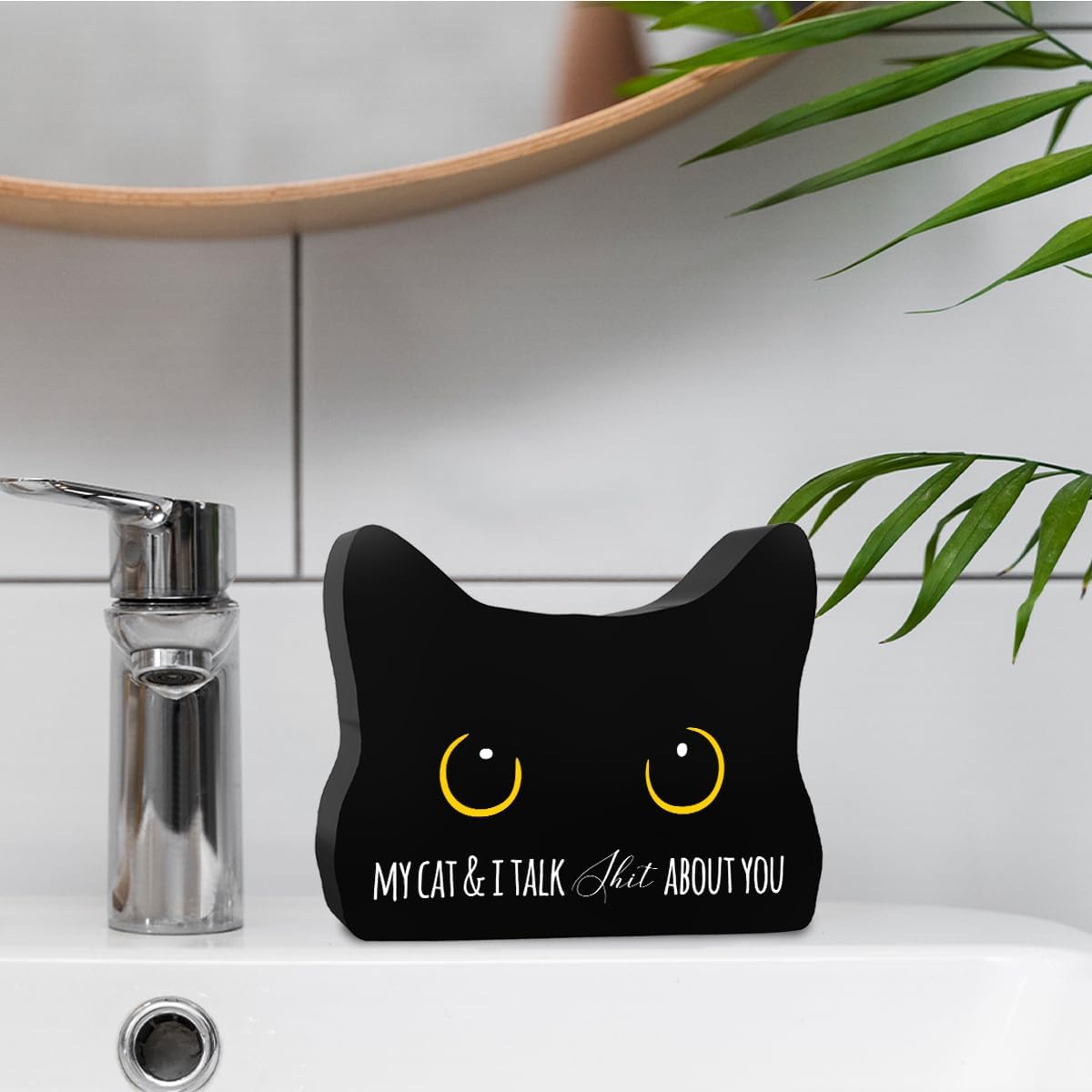 Bathroom Acrylic Decor Sign Black Cat Decor Cat Decor for Home Bathroom Cat Lover Gifts For Women Men