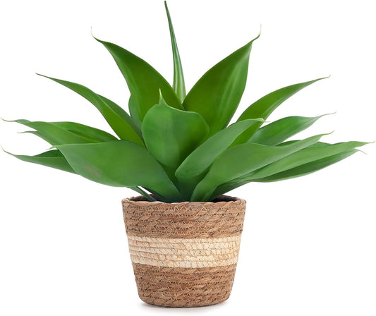 Velener Fake Agave with Rattan Pot, Artificial Plant Outdoor Agave - Fake Sucuulents Plants for Indoor and Outdoor Decor(16 Inch)