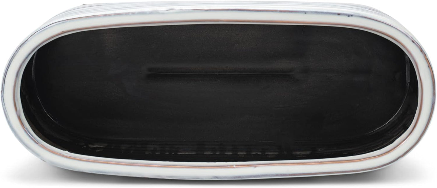 Napco Distressed White Ribbed Oval 15 x 6 Ceramic Table Top Planter