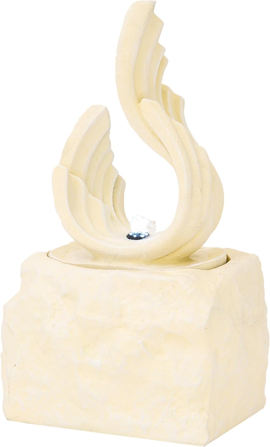 XBrand 25 in H Stone-Look Sculptural Modern Freestanding Fiber Resin Outdoor Garden Fountain w/LED Light, White