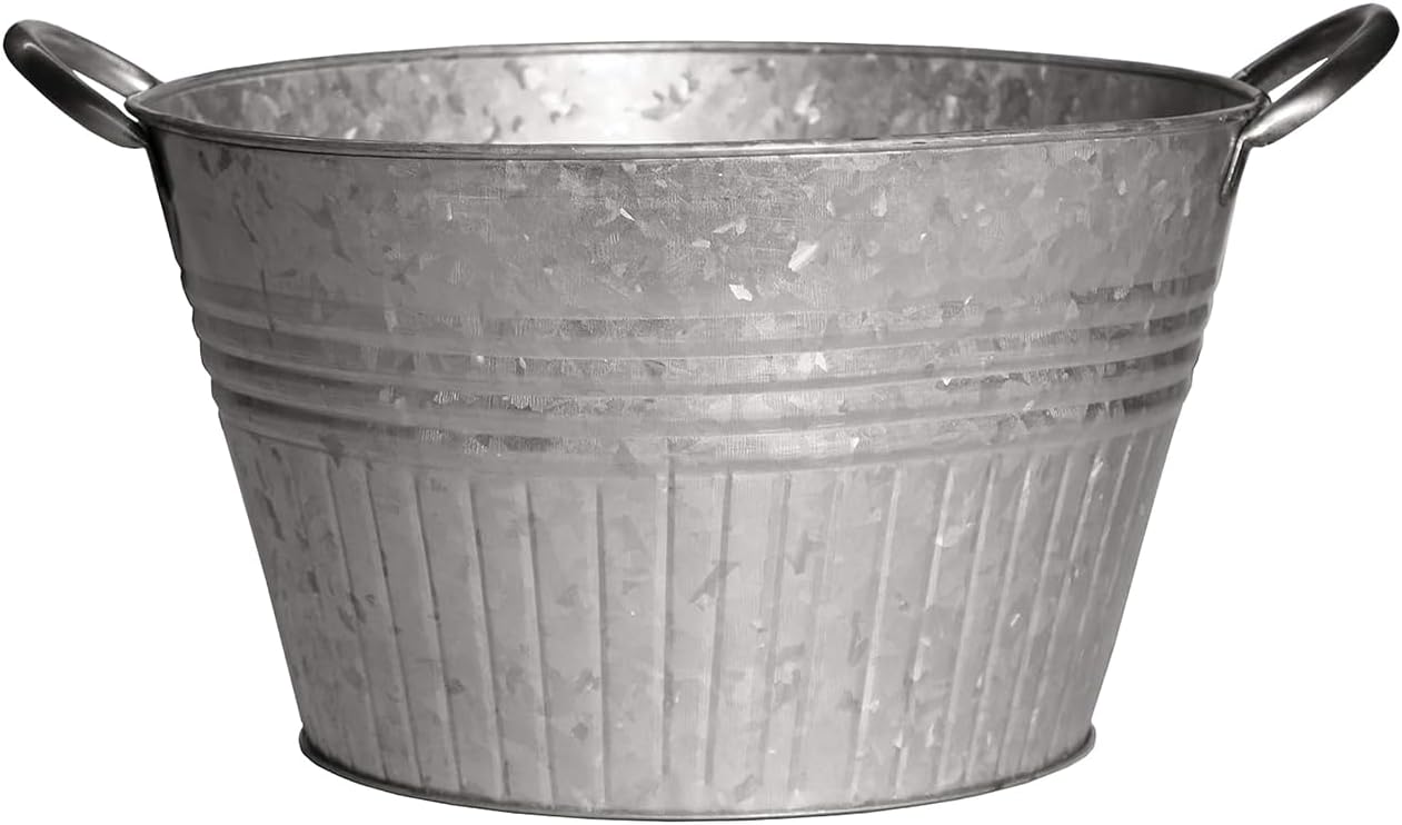 Headwind Round Galvanized Tub Planter with Handles – 16 Inch Lightweight Metal Planter with Drainage Hole – Galvanized Steel Tub for Plants - Metal Flower Pot by Robert Allen