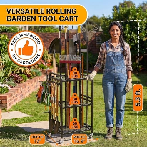 Hadulcet Garden Tool Organizer with Wheels, Yard Tool Organizer for Garage