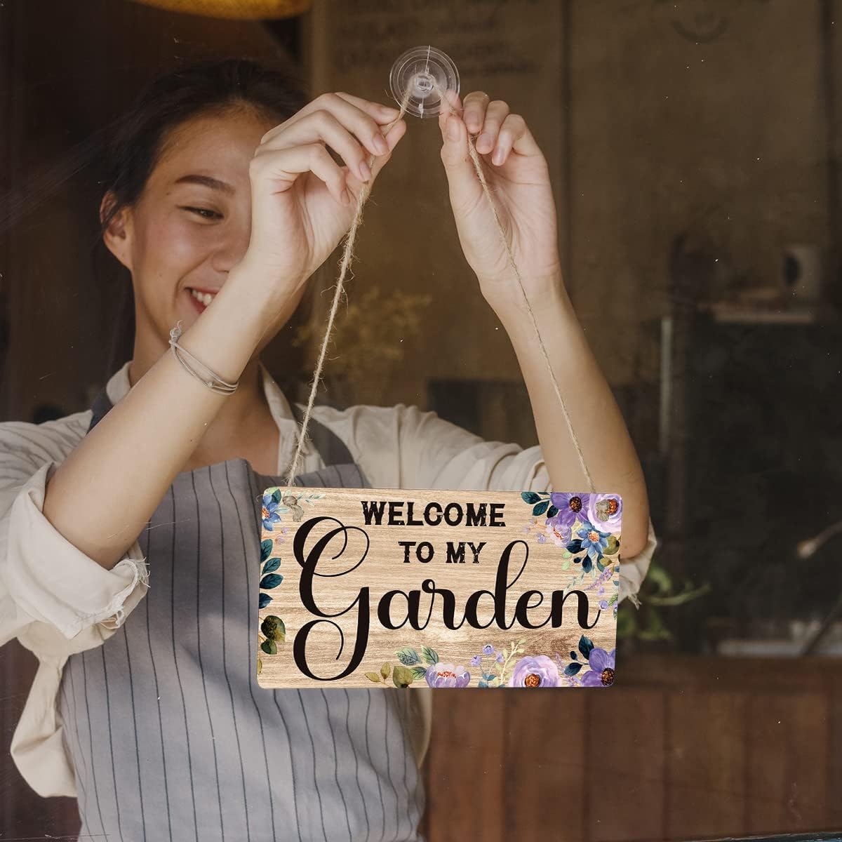 Welcome to My Garden Sign Gift Farmhouse Garden Wooden Hanging Sign Plaque Retro Wall Art Decor for Home Decoration 12 x 6 Inches