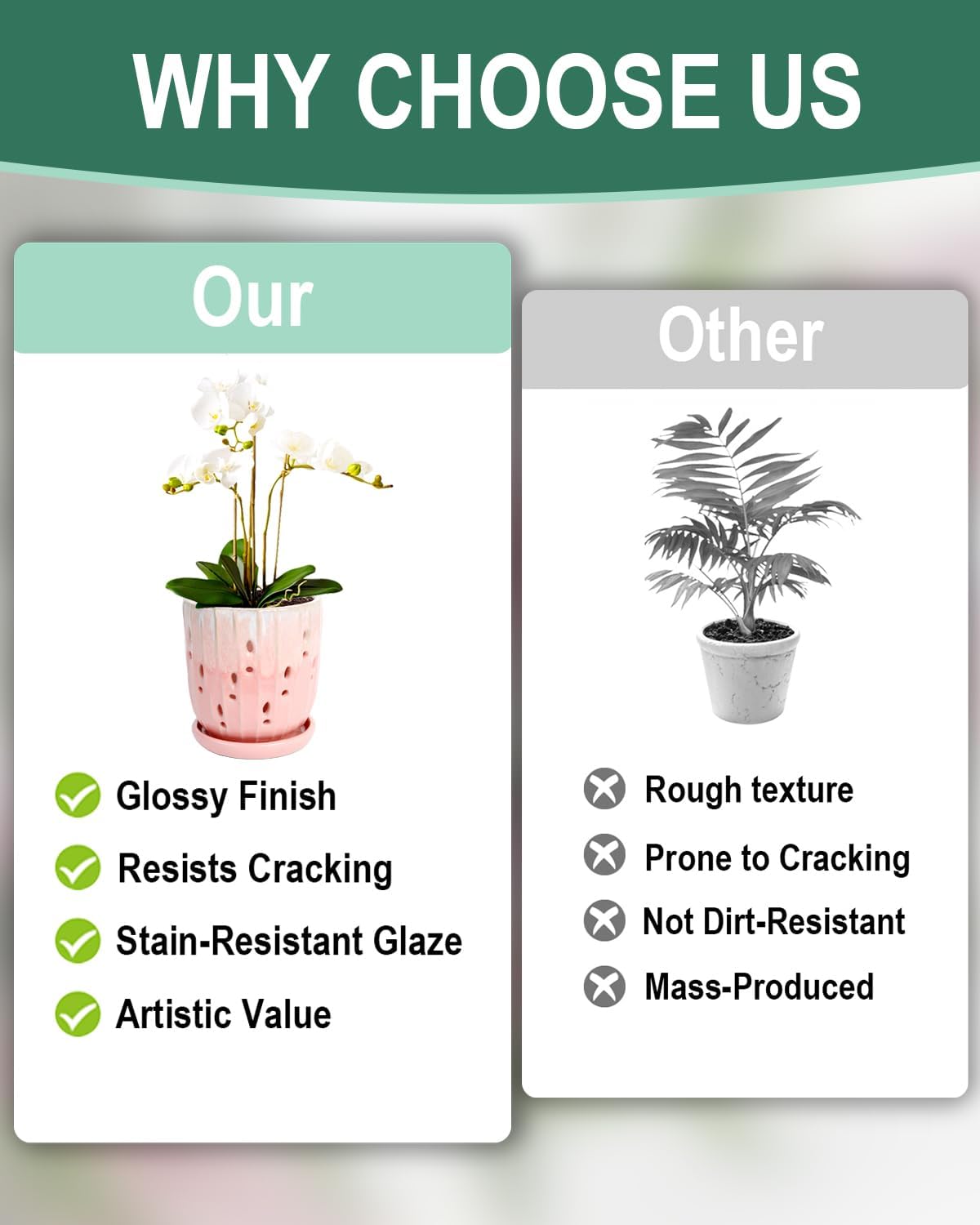 vensovo 6 Inch Ceramic Orchid Pot - Orchid Pot with Holes for Repotting, Ceramic Planter with Saucer for Indoor/Outdoor Plants, Pink