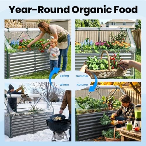 Quictent Raised Garden Bed with Cover Galvanized Planter Box 6x3x2ft