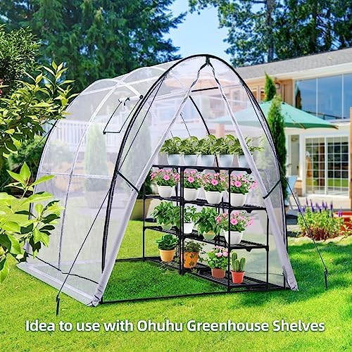 Ohuhu Portable Tunnel Greenhouse Outdoor: Heavy Duty Walk in Green House with Mesh Windows Durable Plastic PE Cover for Outside, 5.9x5.9x6.6 FT, White