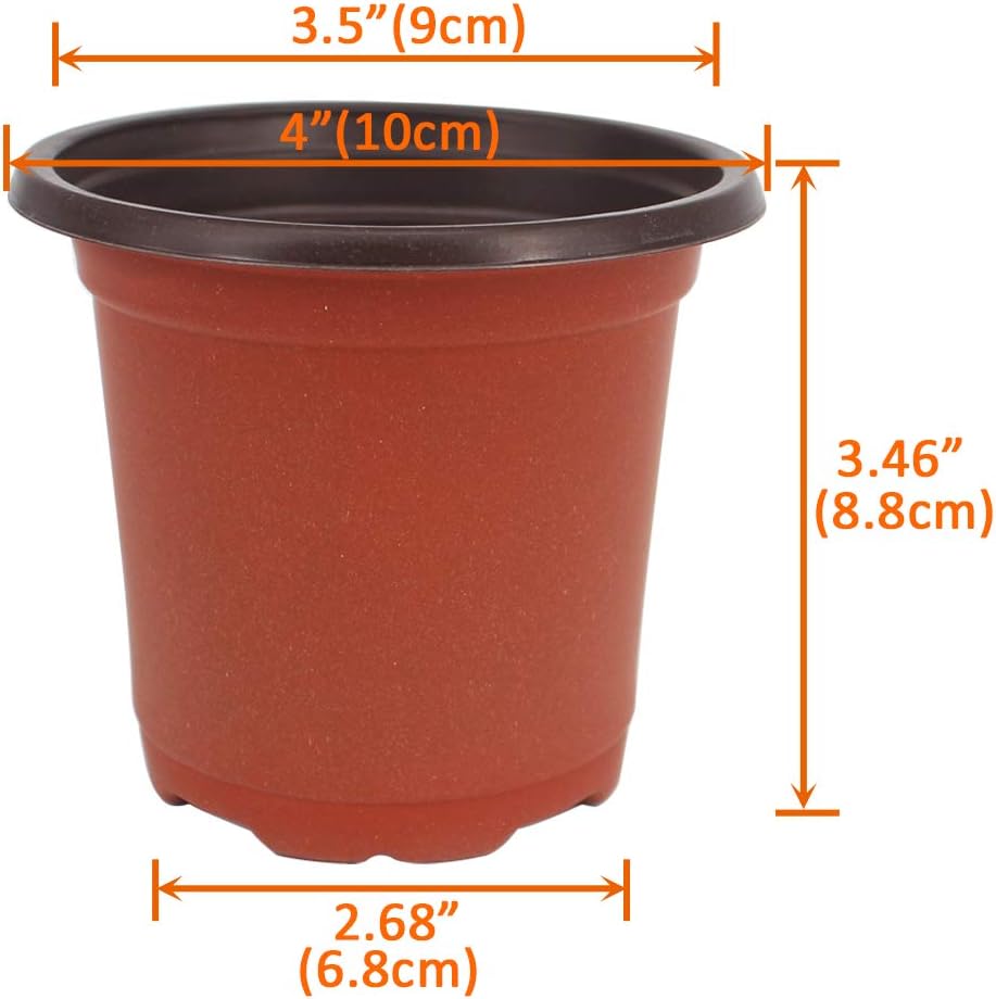 100 Pcs 4" Plastic Seedlings Plants Nursery Pots with 100 Pcs Waterproof Plastic Plant Tags and 2Pcs/Set Transplanting Digging Mini Tools
