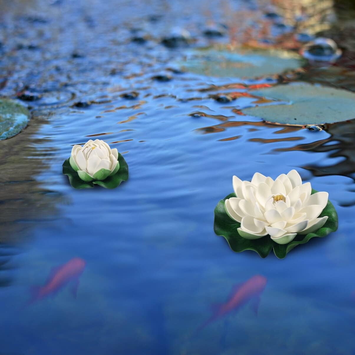 Ciieeo 6PCS Artificial Floating Lotus Flowers Realistic White Lotus & Water Lily Pads for Pool Patio Garden Aquarium Decor