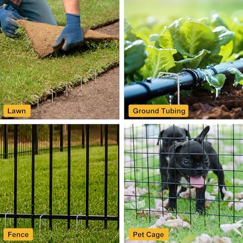 HongWay 60 Pack Landscape Staples 12 Inch, Galvanized Garden Stakes
