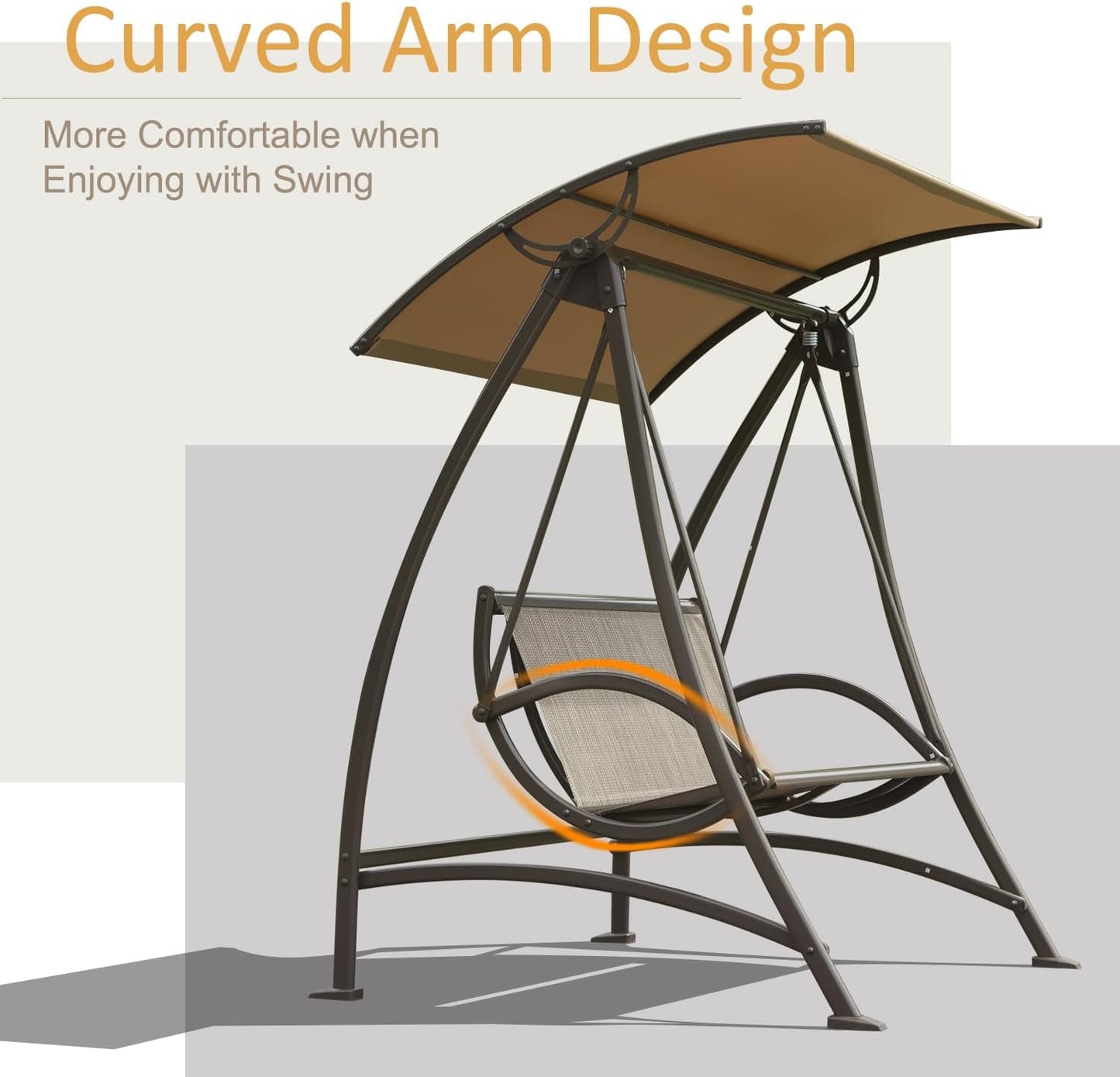 Domi Porch Patio Swing with Adjustable Canopy, 2-seat with Stand, Outdoor Loveseat Swing w/Armrests, Weather Resistant Steel Frame and Textilene Fabric