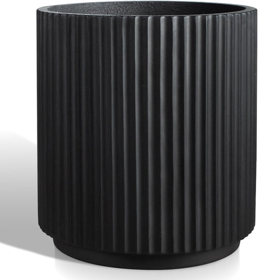 Round Concrete Planter Outdoor Indoor, Large Cement Plant Pots for Flowers (Vertical Black, 16 inch)