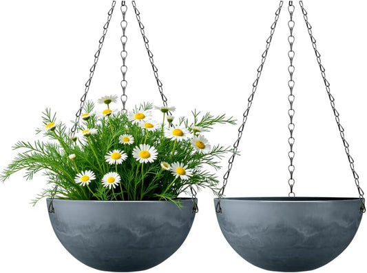 Marble Pattern 10 Inch Hanging Planter for Indoor Outdoor Plants, 2 Pack Hanging Planter Basket for Garden Home Decor Use (Gray)