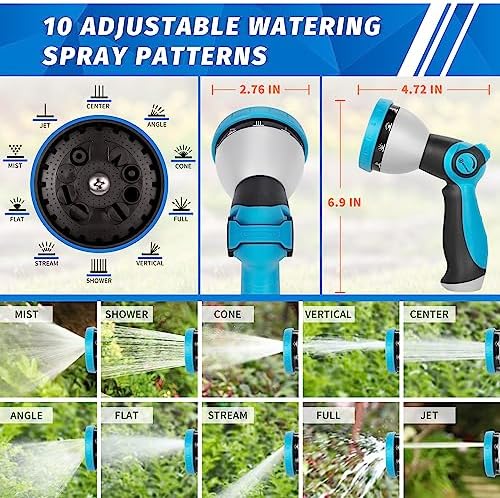 AUTOMAN Garden Hose Nozzle - 10 Adjustable Spray Patterns, Thumb Flow Control Hose Sprayer, Water Hose Spray Nozzle for Plants Watering, Car Washing, Window Cleaning, Pets Bathing, Outdoor Fun, Blue