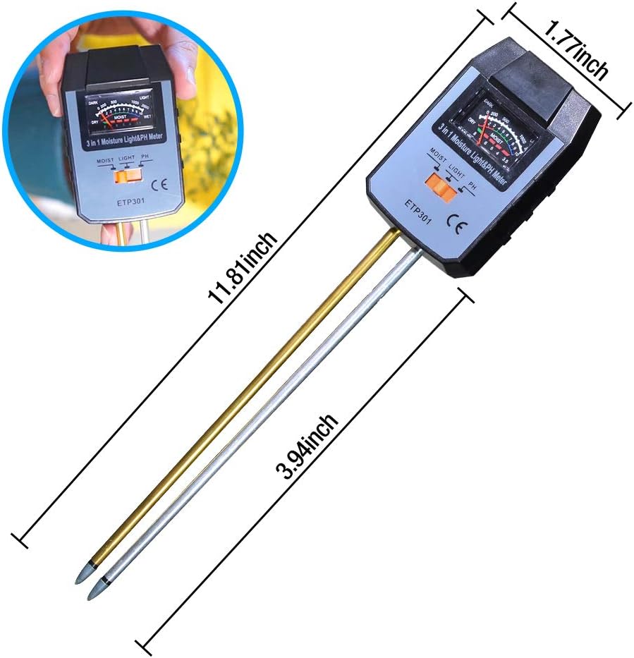 allsun 3 in 1 Soil Monitoring Meter Moisture/Light/PH Tester for Garden Farm Plants, No Battery Needed