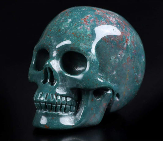 Skullis 2.0" Bloodstone Crystal Skull, Hand Carved Gemstone Fine Art Sculpture, Reiki Healing Stone Statue.