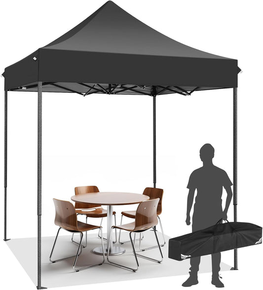 COBIZI 6.6x6.6 Pop up Canopy Tent Heavy Duty Without Sidewalls, Easy Set-up Commercial Outdoor Party Tent, 100% Waterproof Wedding Gazebo, 3 Height Adjustable with Carry Bag, Black