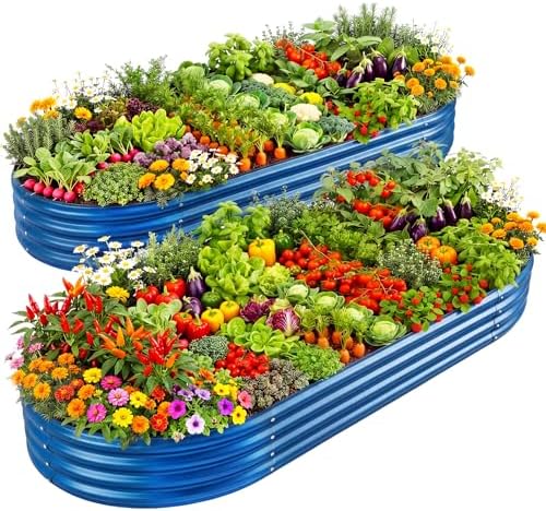 Land Guard 2Pcs 8ft Galvanized Steel Raised Garden Bed, 8 x 4 x 1 ft Large Metal Raised Planter Beds, Raised Garden Bed for Vegetables, Blue