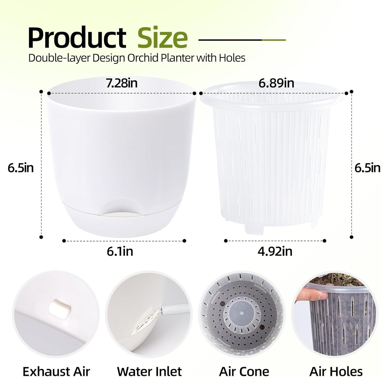 QCQHDU 2 Pack Orchid Pots with Holes for Repotting, Double-Layer and Self Watering Orchid Pot with Good Air Circulation