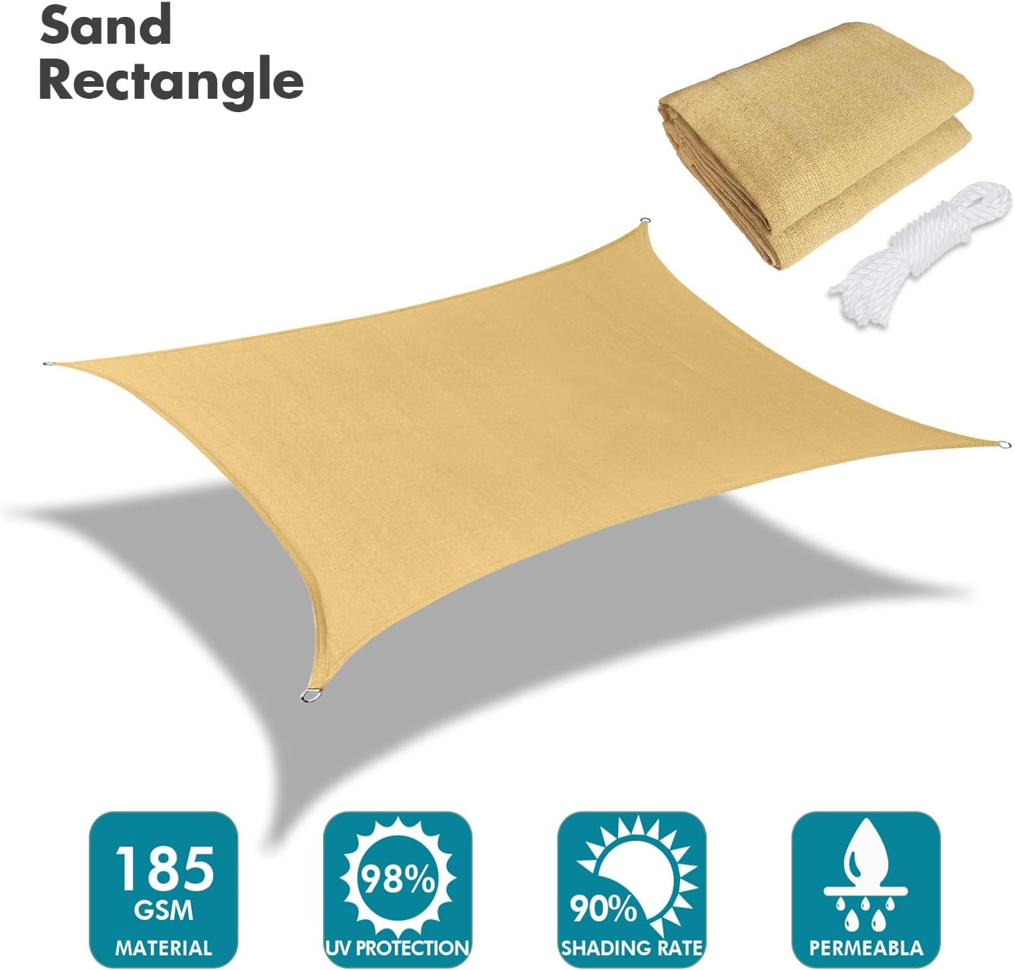KANAGAWA 10'X24' Sand Custom Size Sun Shade Sail Rectangle UV Block Canopy Cover for Patio Backyard Lawn Garden Outdoor (Customized Available)