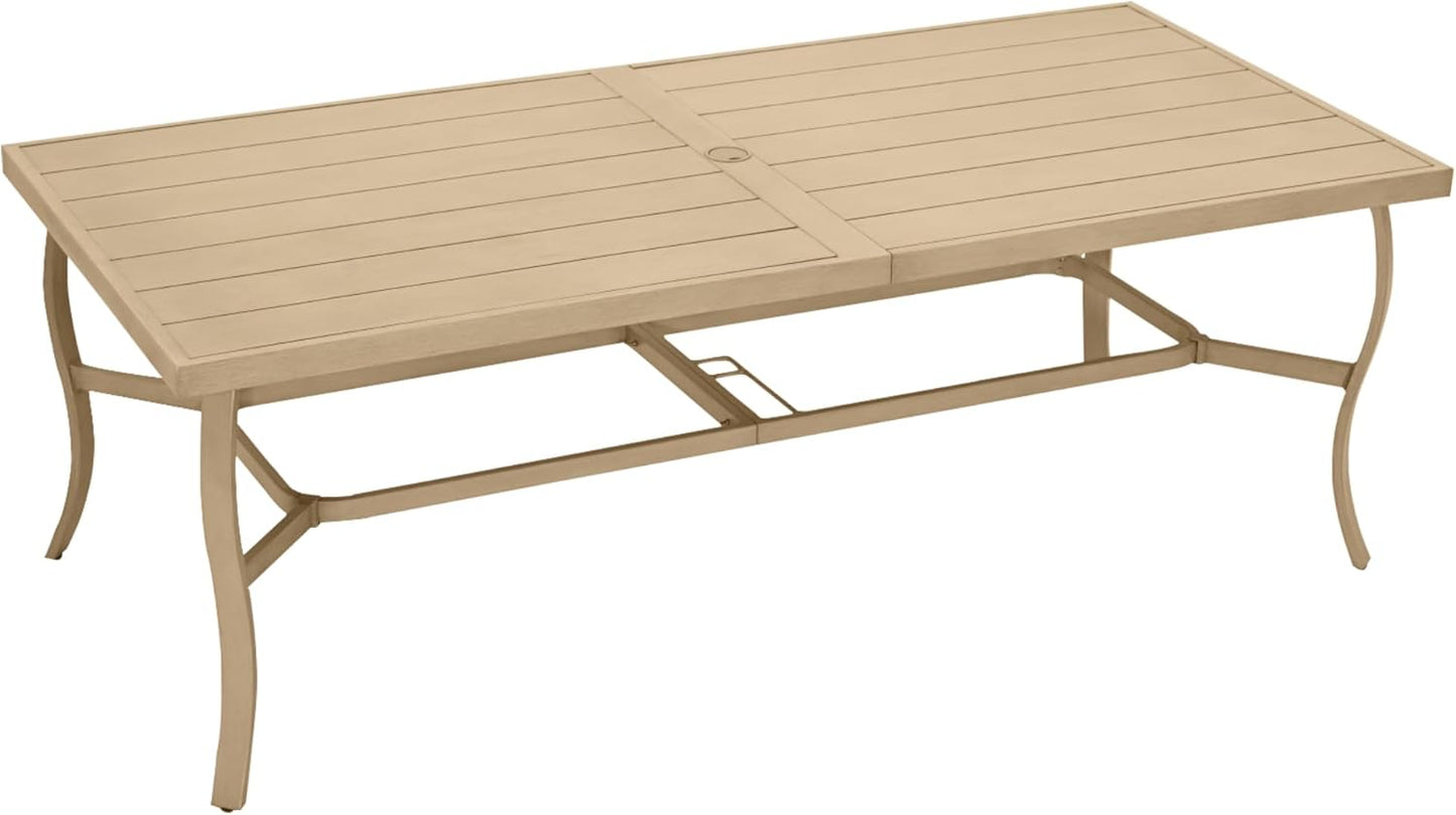 HAPPATIO Outdoor Dining Table for 8, Aluminum Rectangle Outdoor Dining Table with Umbrella Hole, All-Weather Aluminum Patio Dining Table for Garden Yard Poolside, Only Table, Beige