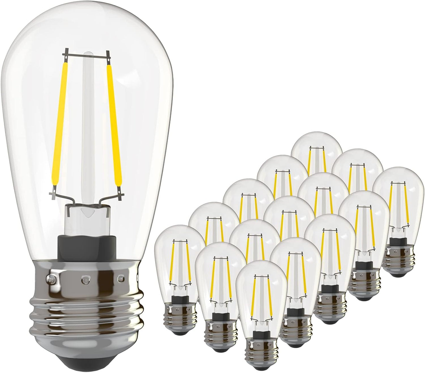 Banord 15 Pack Dimmable 2W S14 Replacement LED Bulbs, 2700K Warm White Waterproof Outdoor String Lights Vintage LED Filament Bulb, Shatterproof E26 Screw Base Edison Light Bulbs