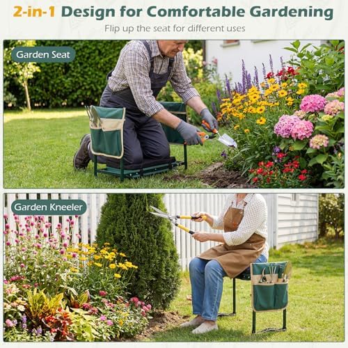 Garden Kneeler and Seat with 15.5" L×11" W EVA Kneeling Pad, Green