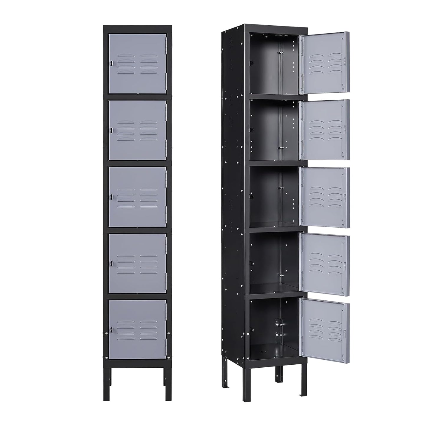 Yizosh Metal Lockers for Employees with Lock, Employees Locker Storage Cabinet with 5 Doors, Tall Steel Storage Locker for Gym, School, Office (Gray Black, 5 Door)