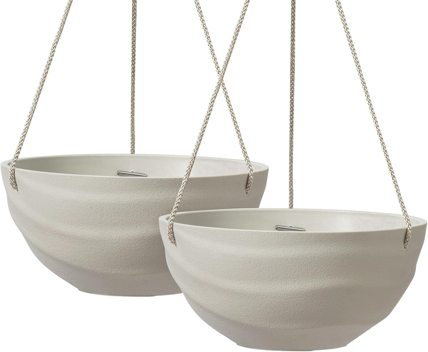 La Jolie Maison 10 Inch Hanging Planters for Indoor Plants, Outdoor Garden Planter Pots with Self-Watering Tray, Oatmeal, Set of 2