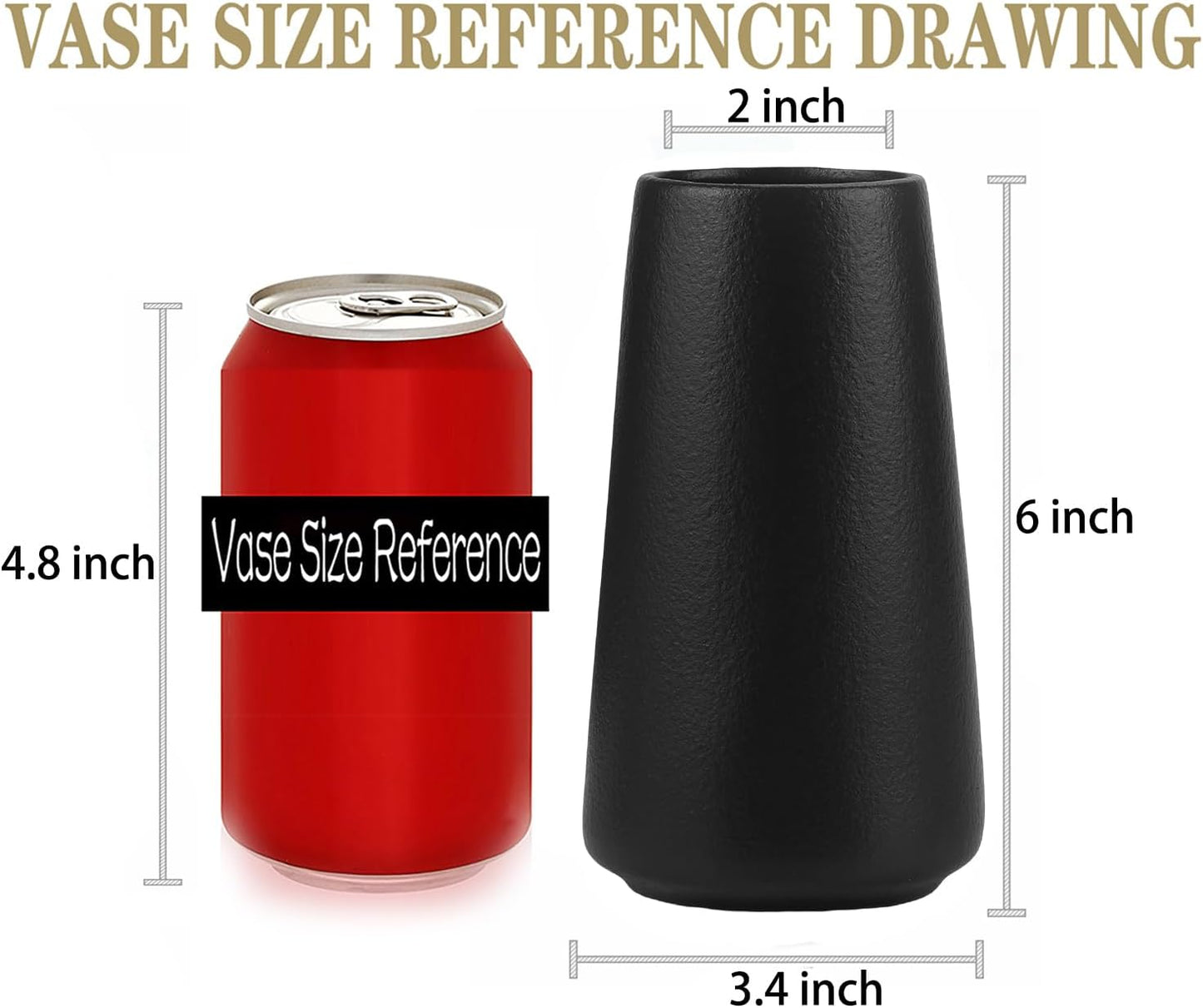 Simple Vase for Flowers Plants, Matte Vases for Modern Table Shelf Home Decor Wedding Boho Decor, 6" H Frosted Elegant Ceramic Vase for Pampas Grass Fluffy Stem Bouquet Lavender Flowers (Black, 2)