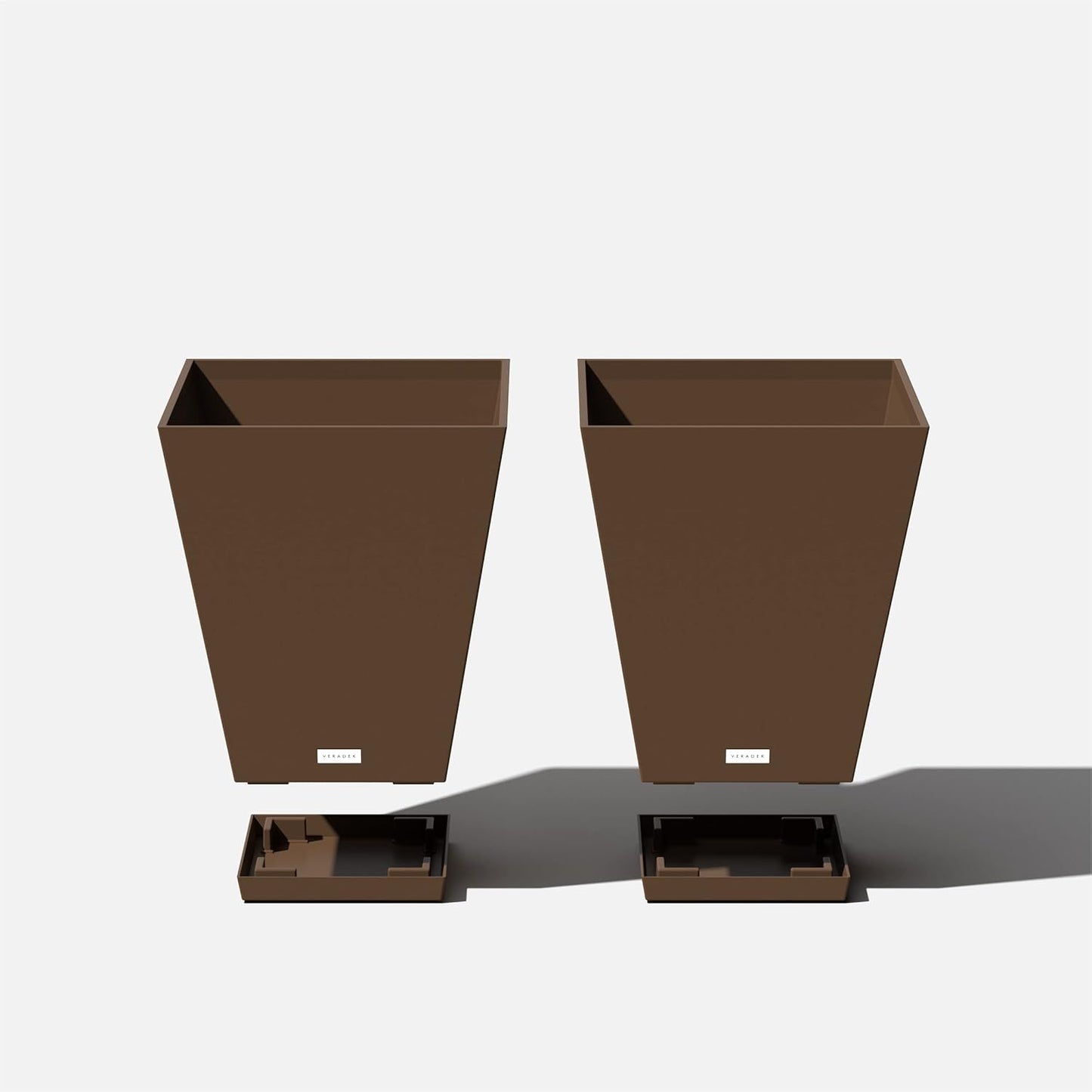 Veradek Nobleton Indoor/Outdoor Wide Square Planter (Espresso, 18" - 2 Pack with 2 Saucer Trays)