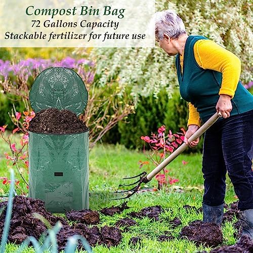 Berlune 6 Pcs Reusable Yard Waste Bags with Lid and Handles, 72 Gallon