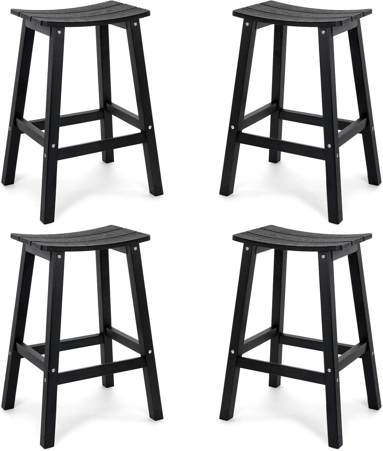 Weatherproof Bar Stools Set of 4, 28" Height Outdoor Bar Stools Holds up to 400 lbs, Saddle Seat, Bar Height Stools for Patio, Garden, and Kitchen Island, Black