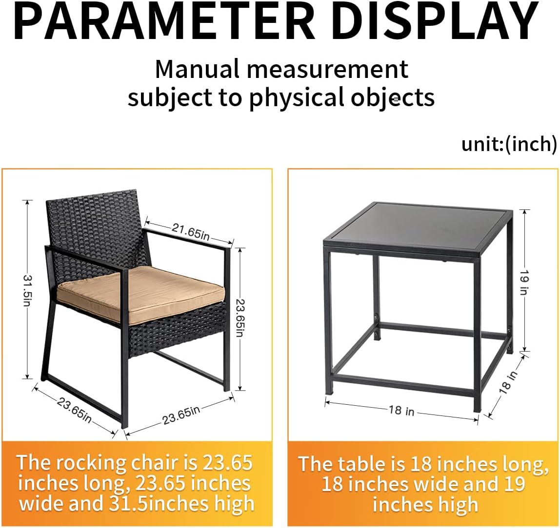 Patio Furniture Set,Wicker Bistro Set 3 Pieces Outdoor Furniture,Rattan Table and Patio Chairs Set for Balcony,Yard,Porch and Deck（Blue）