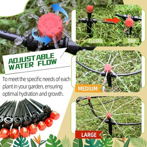 40PCS Push-to-Connect Drip Irrigation Emitters for 1/4 inch Irrigation Tubing, Two-Way Connection Adjustable Drip Emitter Sprayer with Stake, Irrigation Dripper Sprinklers for Drip Irrigation System