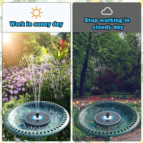 Yzert Solar Fountain 3.5W Glass, 7 Nozzles/4 Rods, No Battery, Bird Bath