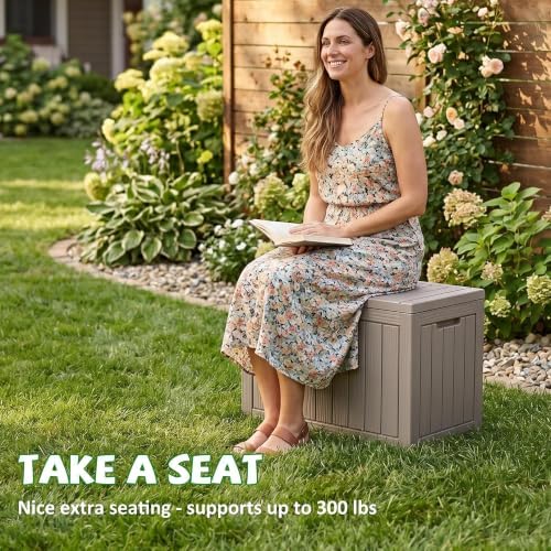 60 Gallon Deck Box Weatherproof, Lockable Storage Box, Grey