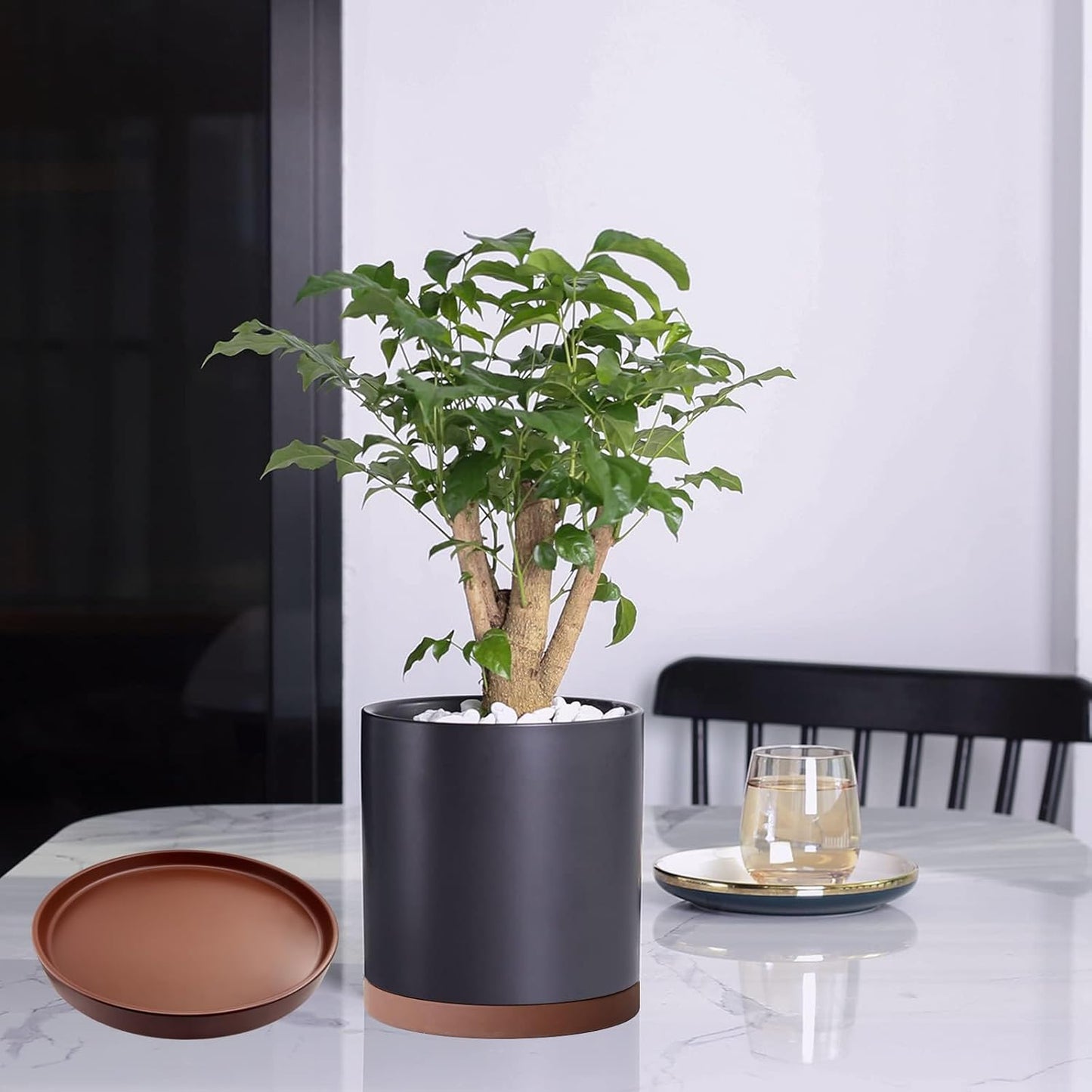 Ceramic Plant Saucer Pot Tray 12 Inch, Planter Saucers 4 5 6 7 8 9 10 11 12 13 Inch for Indoors Outdoor, Durable Sturdy Flower Drainage drip Water Tray for Glazed Pots Base (12.7 Inch-Brown)