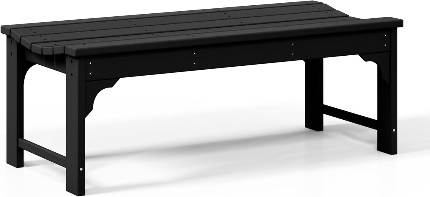 WestinTrends Malibu Outdoor Bench, All Weather Resistant Poly Lumber Backless Patio Garden Bench, Adirondack Curved Bench Seat for Comfort, Black