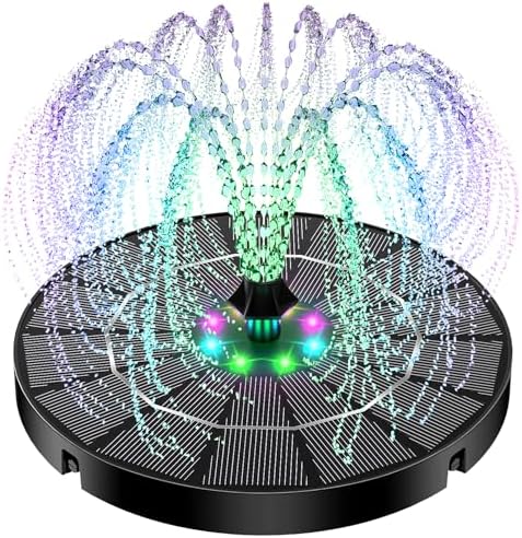Yzert Solar Fountain for Bird Bath Colorful Lights Automatic Cycle 3.5W Solar Water Fountain Outdoor Garden 2200mAh Battery