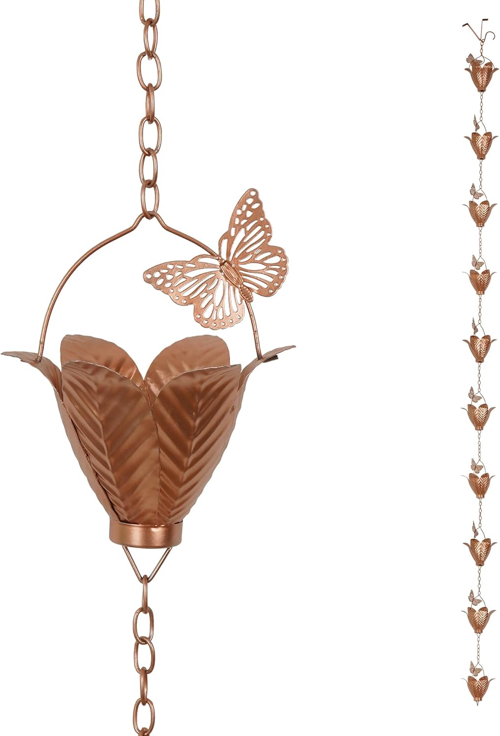 Metal Rain Chain Decoration 8.7FT., Rain Catcher Metal Chain Gutter Downspout 105'' for House Eaves, Garden & Home, Butterfly&Flowers Shape Rain Chains