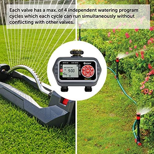 Eden 93412 Programmable Digital Water Timer 2-Zone, Compatible with Wireless Soil Moisture Sensor