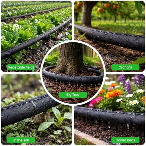 MIXC 2026 Thickened Flat Soaker Hose 200Ft with Copper Joint, Saving 80% Water, Aluminum Seal, 1mm Hose, 360°Swival Handle, Hole Pressure Relief Gasket, Drip Kit for Vegetable Garden, Lawn, Flower Bed