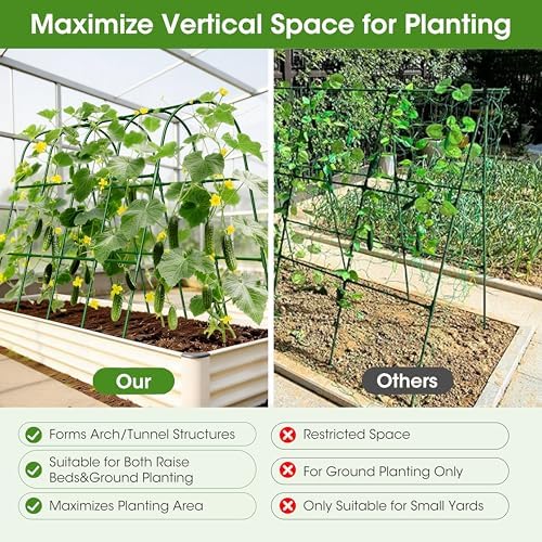 Cucumber Trellis for Raised Bed,U-Shape Garden Trellis for Climbing Plants Outdoor, Metal Arch Vegetables Trellis, Plant Support for Vine (Green, 63" Lx21.6 Wx47.2 H-Large)