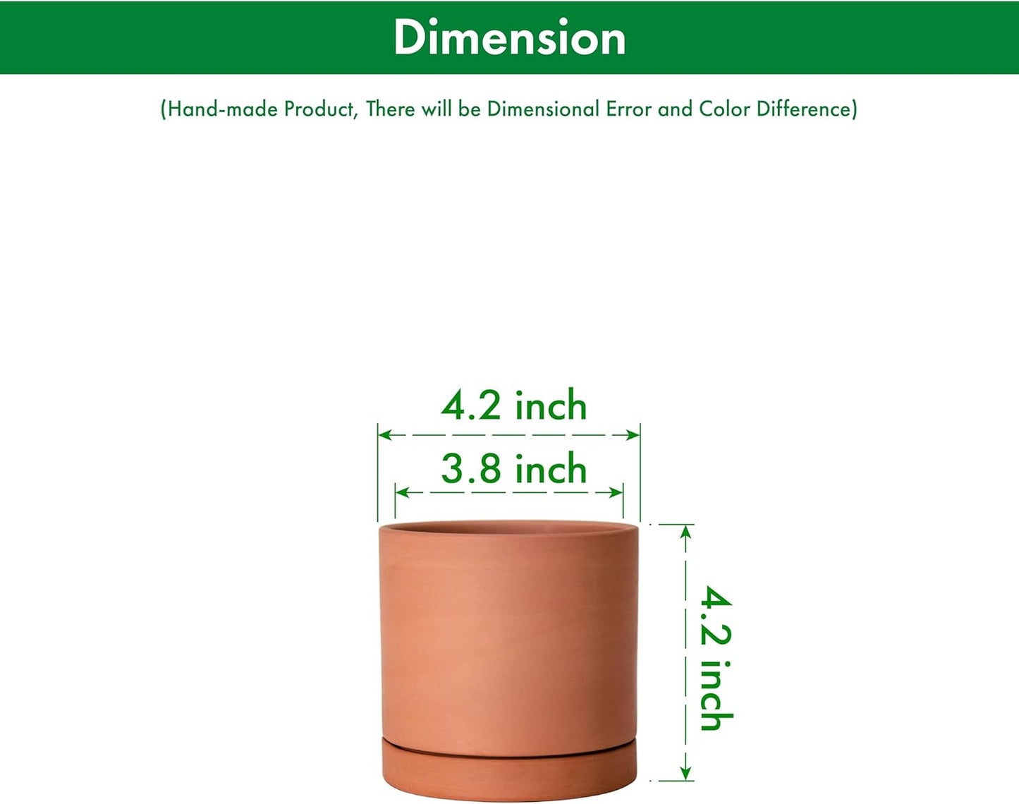 D'vine Dev X-Small 4 Inch Terracotta Plant Pot with Drainage Hole and Saucer, Round Cylinder Planter Pot for Indoor Plants, Set of 2, 40-X-B-1